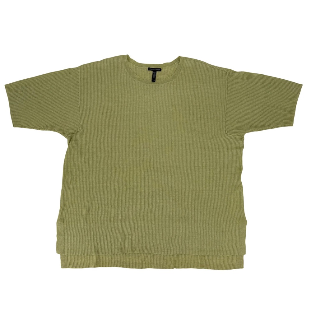 Eileen Fisher Organic Linen Tunic Crew Neck Canary Ribbed Short Sleeve XL - Picture 4 of 11